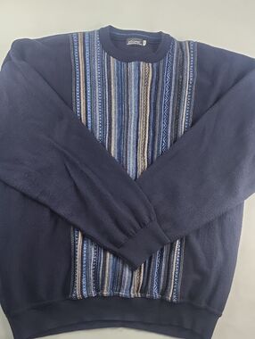 Navy Blue Striped Front Men’s Cosby Grandpa Sweater Size 3X